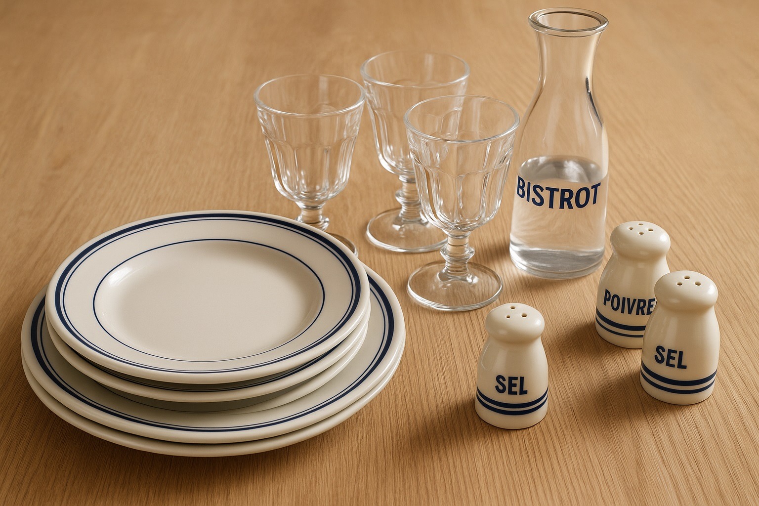 Bistro tarzı sofra takımları ve bardaklar