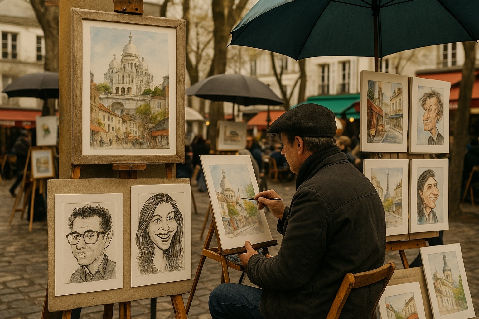 Montmartre’den el yapımı resimler ve karikatürler