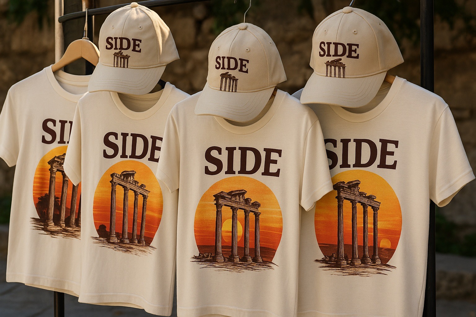 Side yazılı tişört ve şapkalar