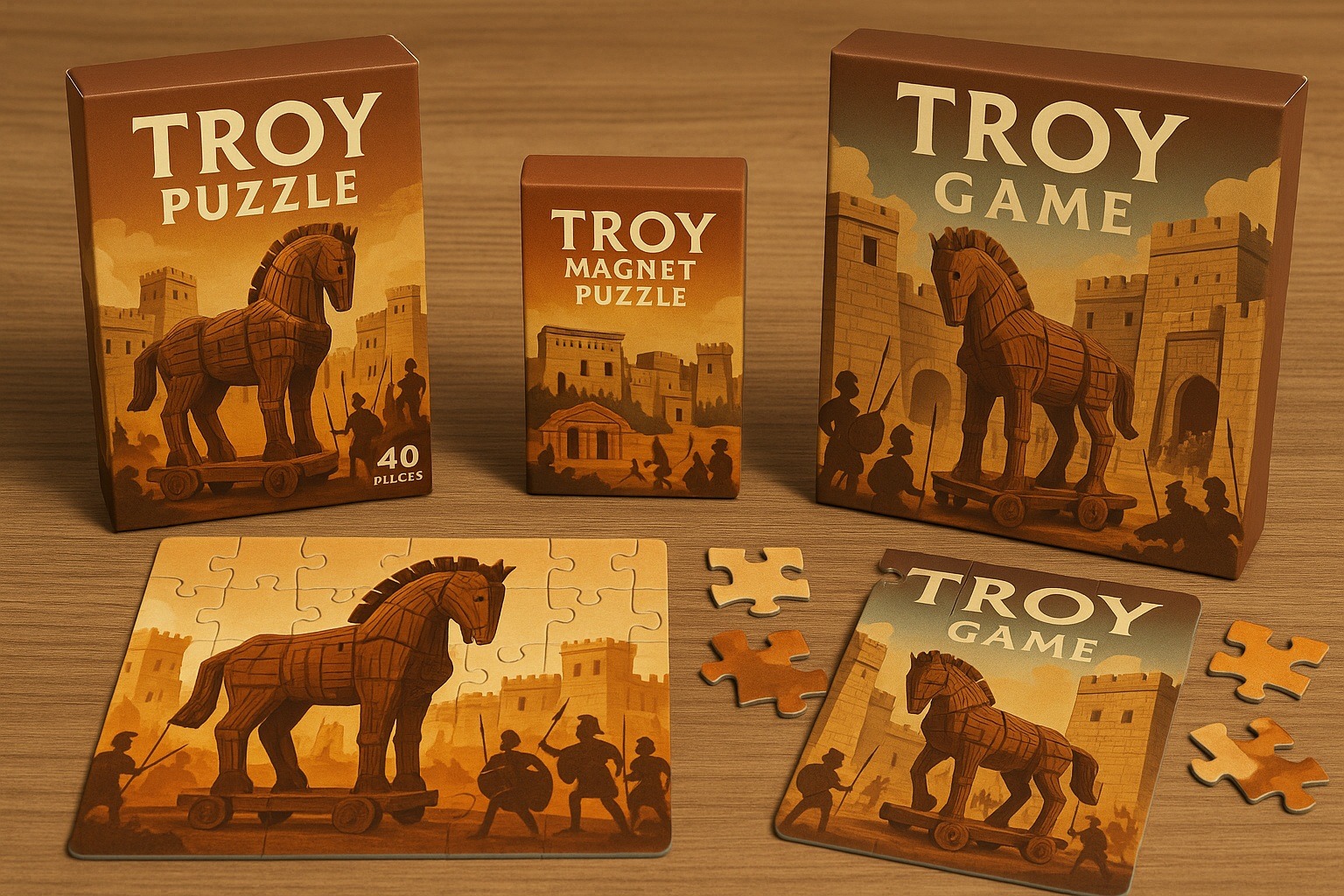 Troya temalı yapbozlar ve oyunlar