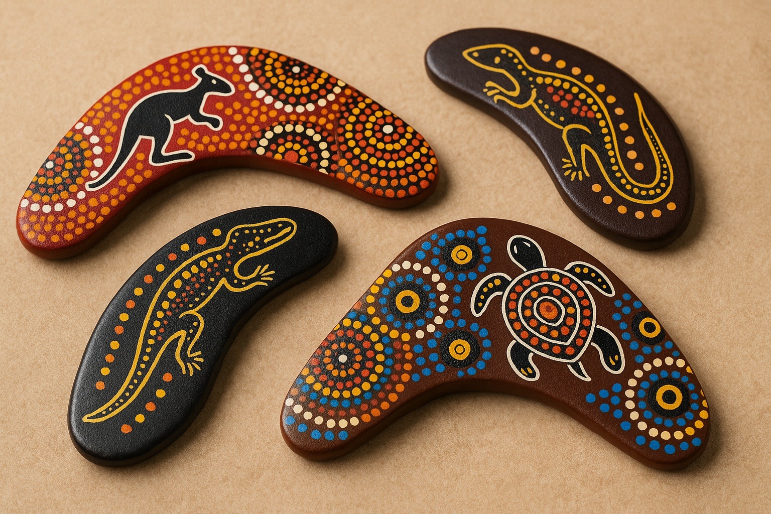 Aborjin motifli boomerang magnetler