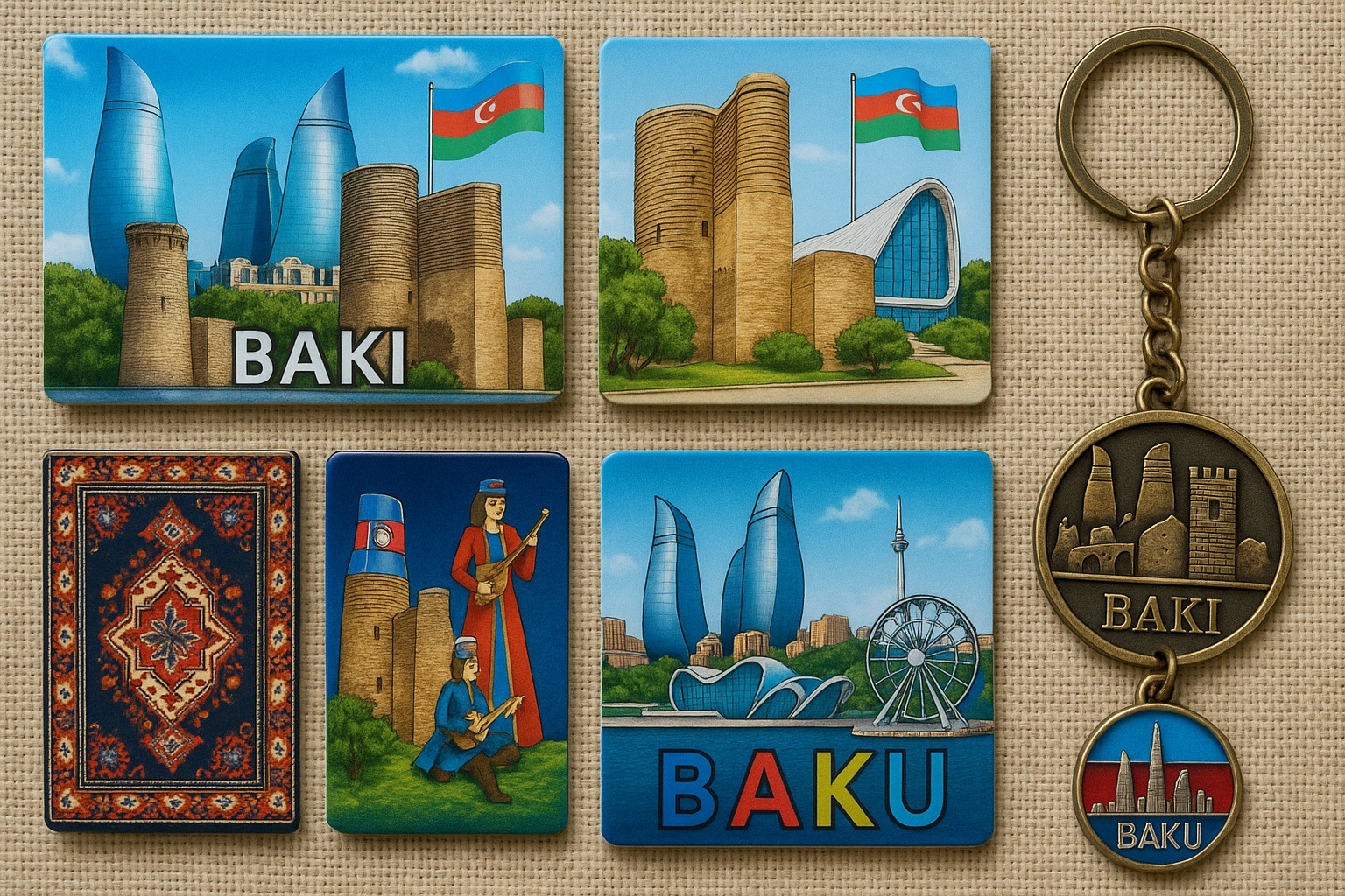 Bakü temalı magnetler ve anahtarlıklar
