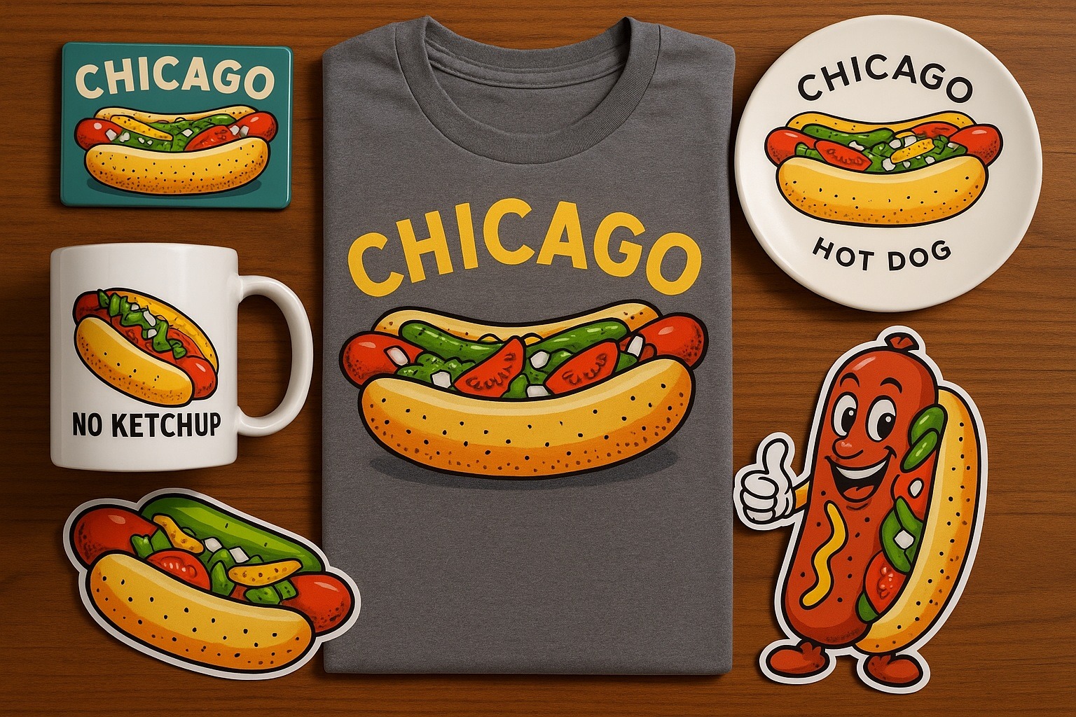 Chicago hot dog temalı eşyalar