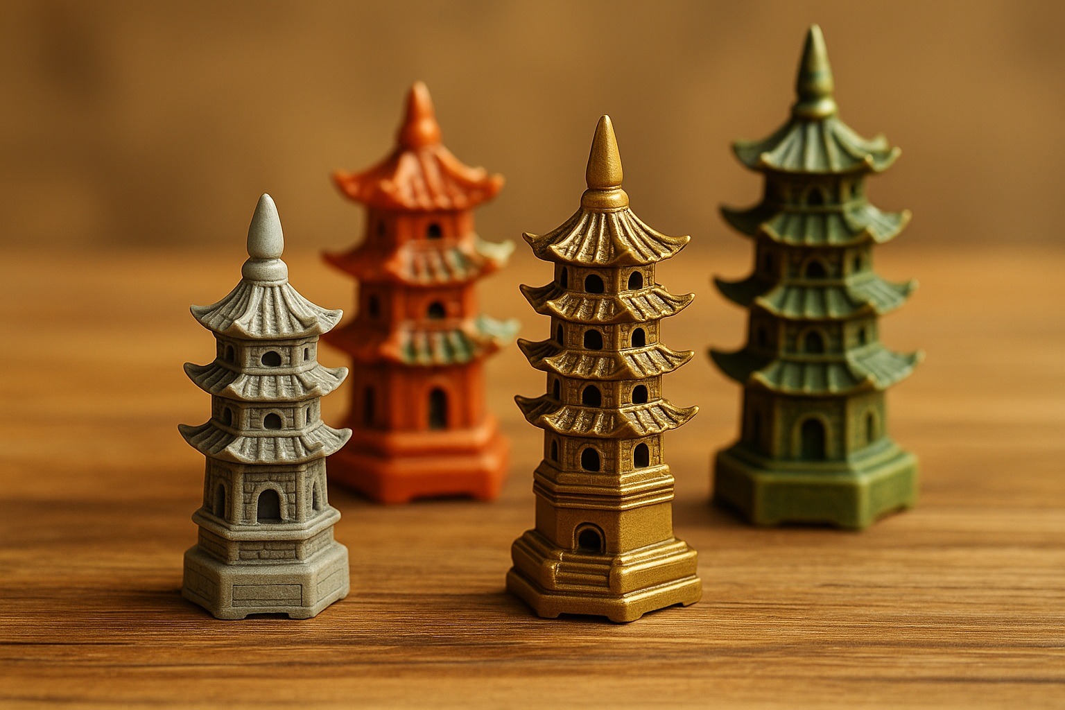 Mini Çin tapınağı veya pagoda figürleri