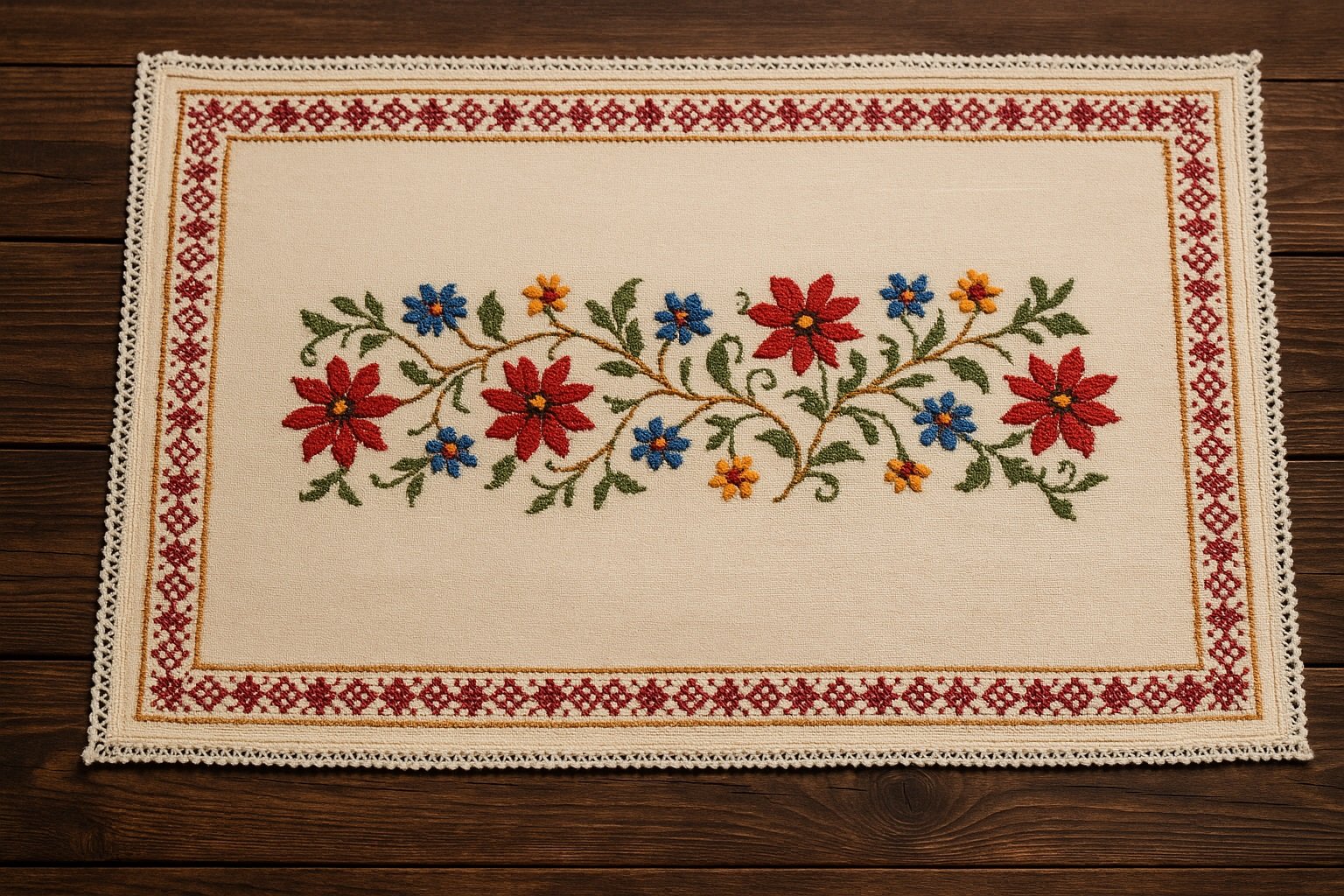 El yapımı nakışlı masa örtüleri