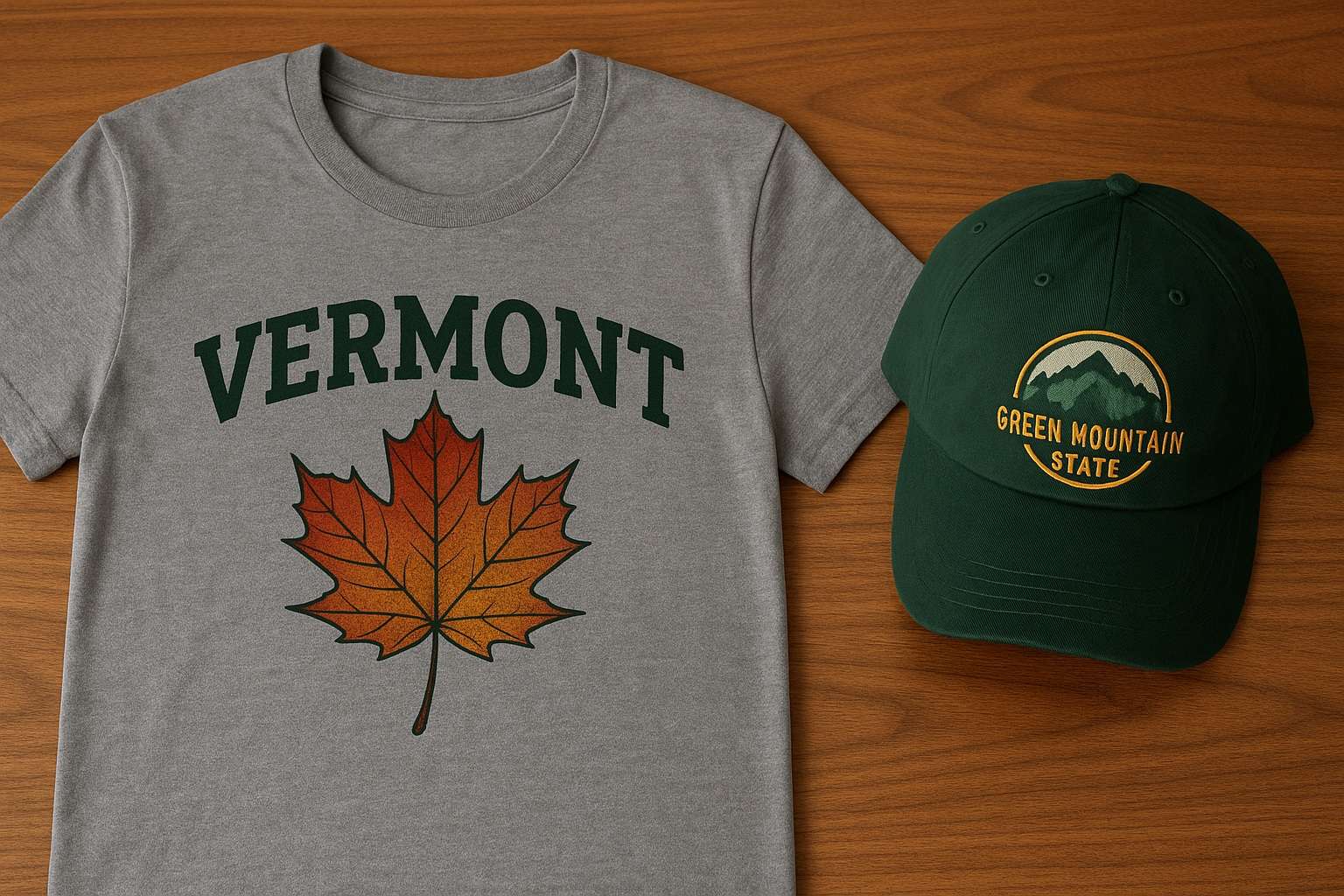Vermont temalı tişörtler ve şapkalar
