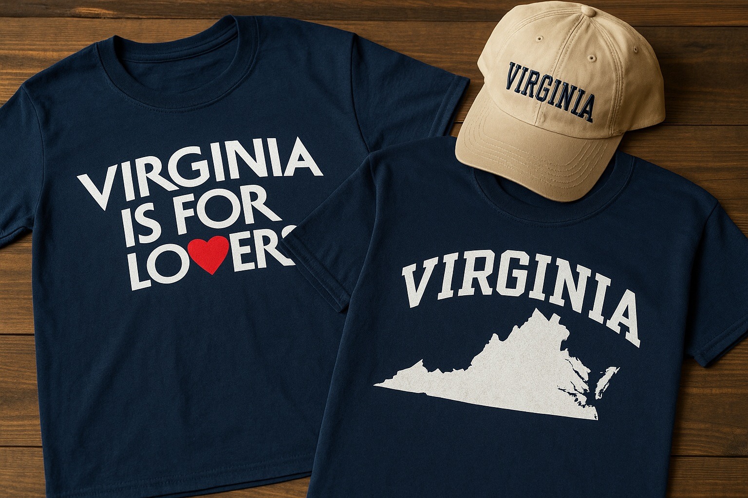 Virginia temalı tişört ve şapkalar