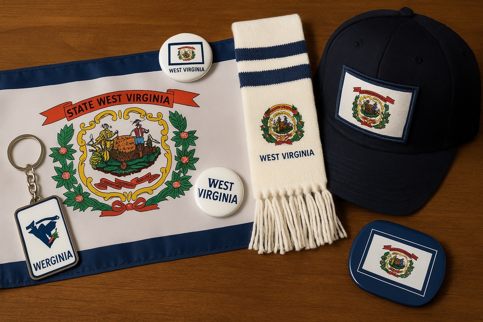West Virginia bayrağı desenli aksesuarlar