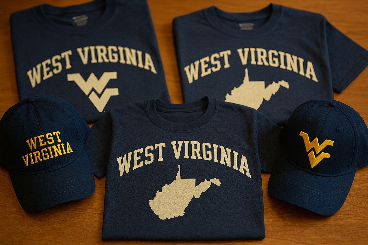 West Virginia temalı tişört ve şapkalar