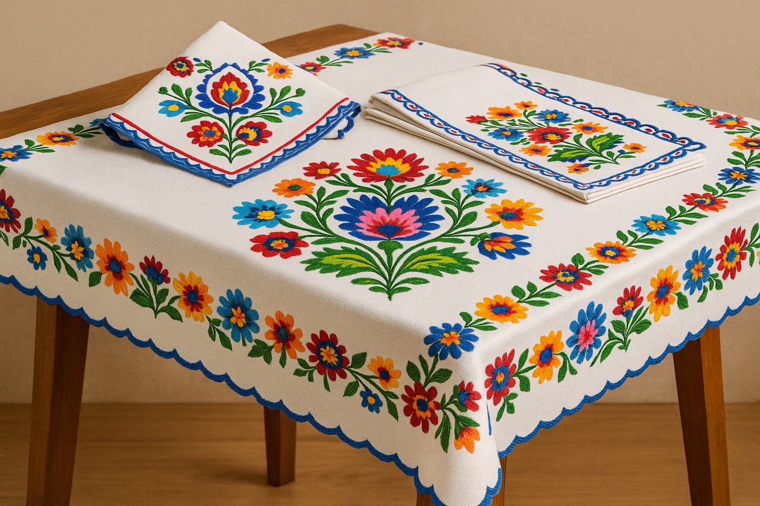 Folk Desenli Masa Örtüleri ve Nakışlı Tekstiller