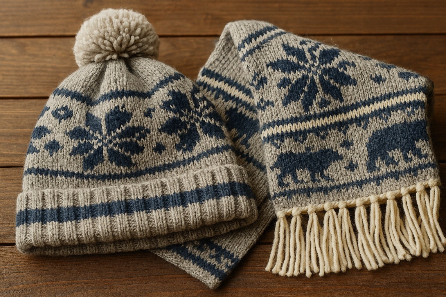 El örgüsü yün şapkalar ve atkılar