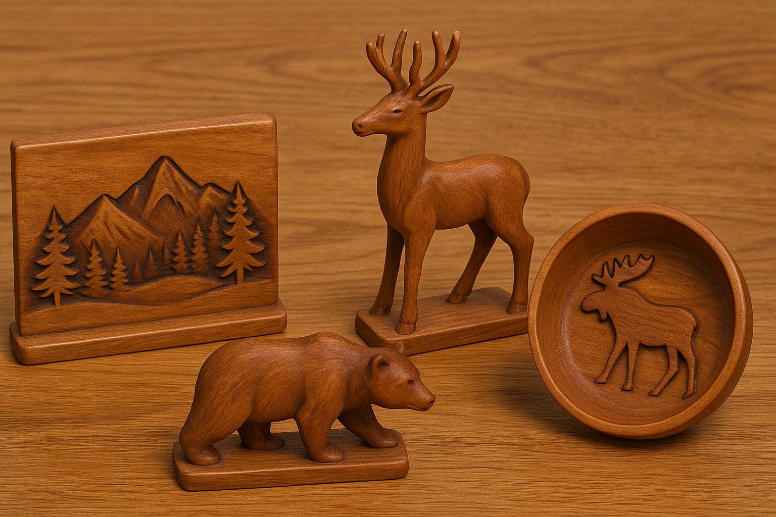 El yapımı ahşap oymalar ve süs eşyaları