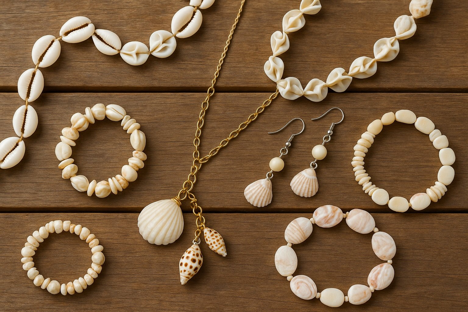 El yapımı deniz kabuğu takıları