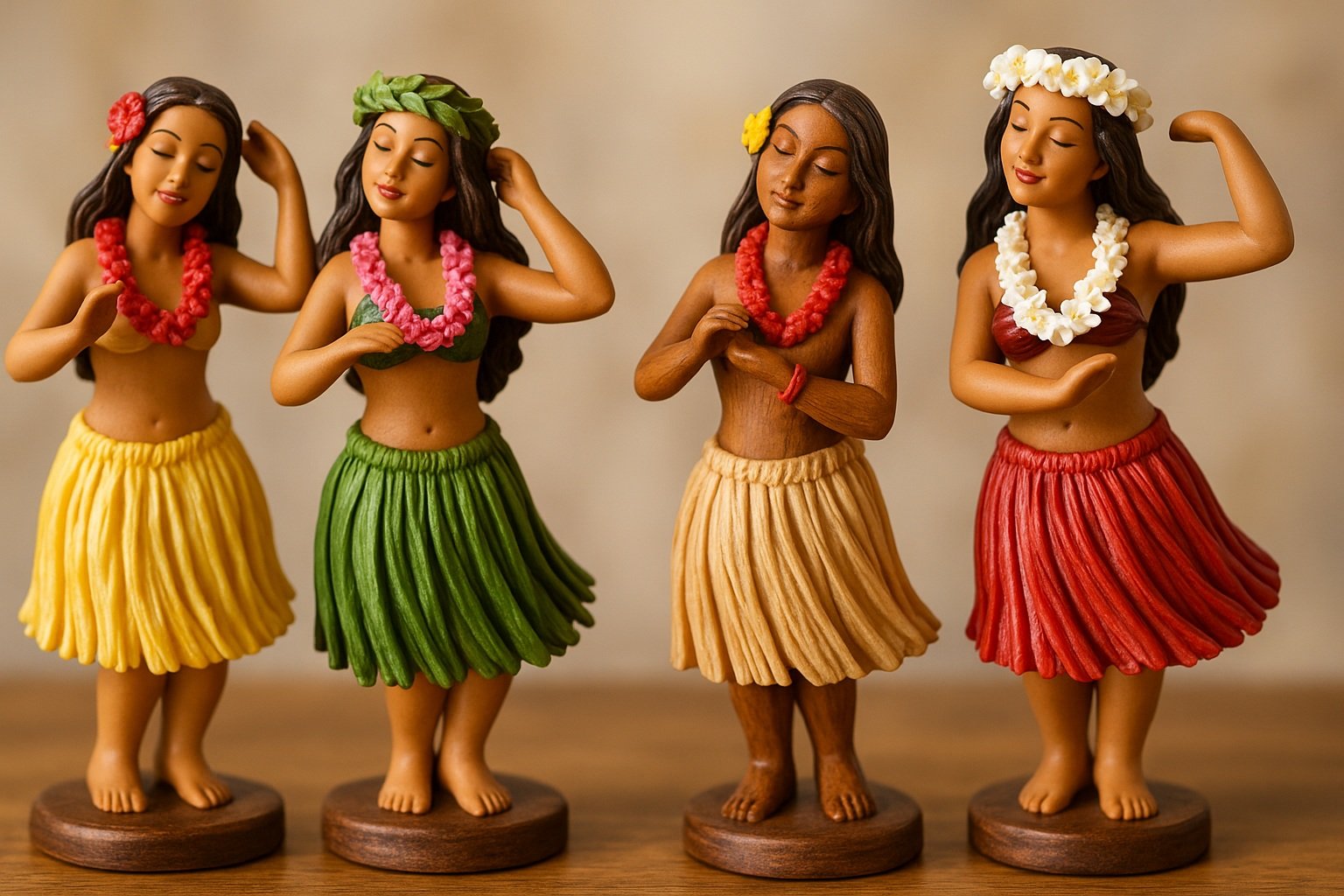 Hula dansı figürinleri ve süs eşyaları