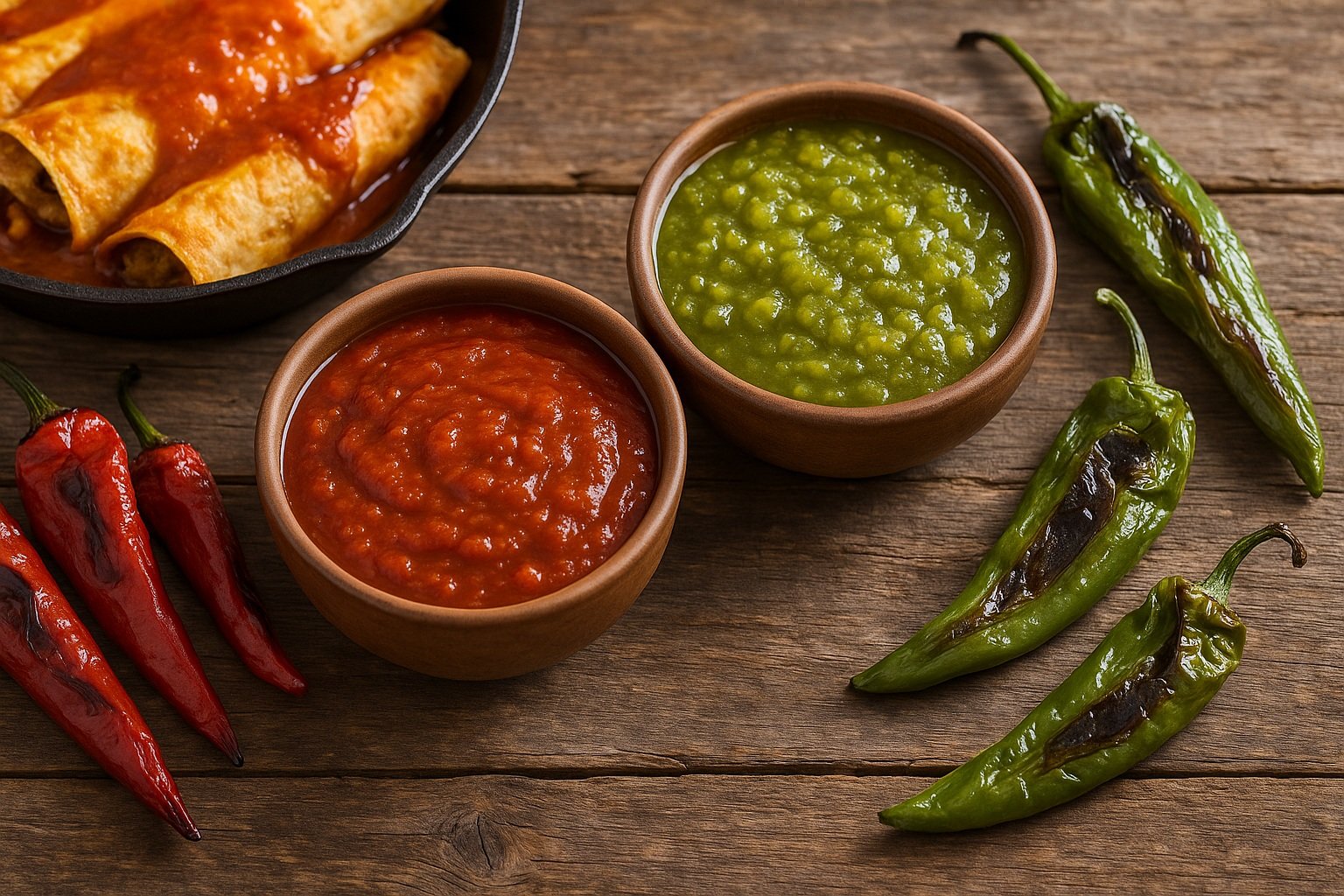 Kırmızı ve yeşil chile sosları