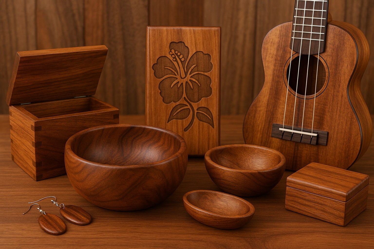 Koa ağacından yapılmış el sanatları