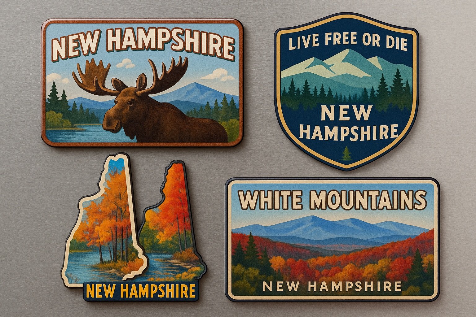 New Hampshire temalı buzdolabı magnetleri