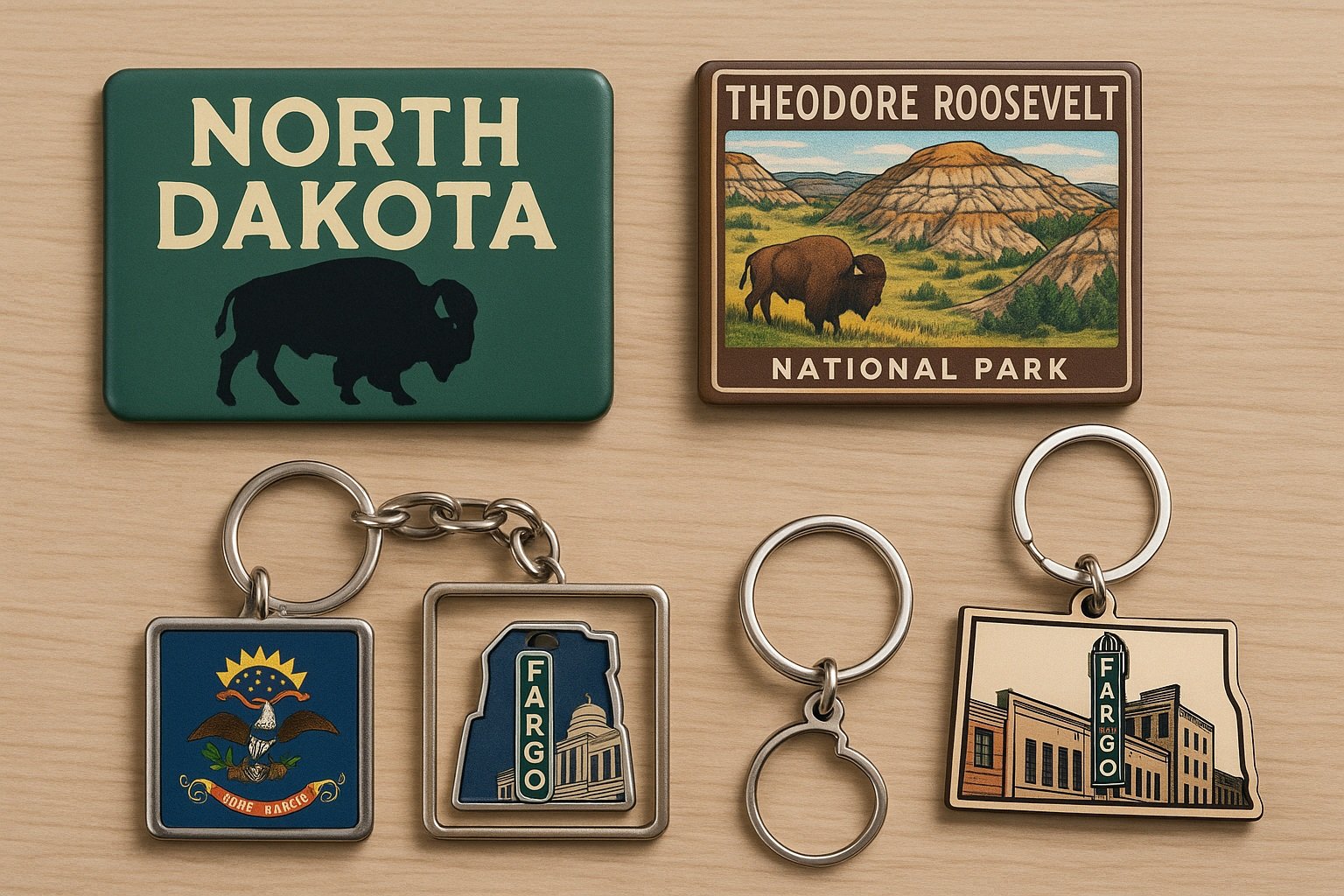North Dakota temalı magnetler ve anahtarlıklar