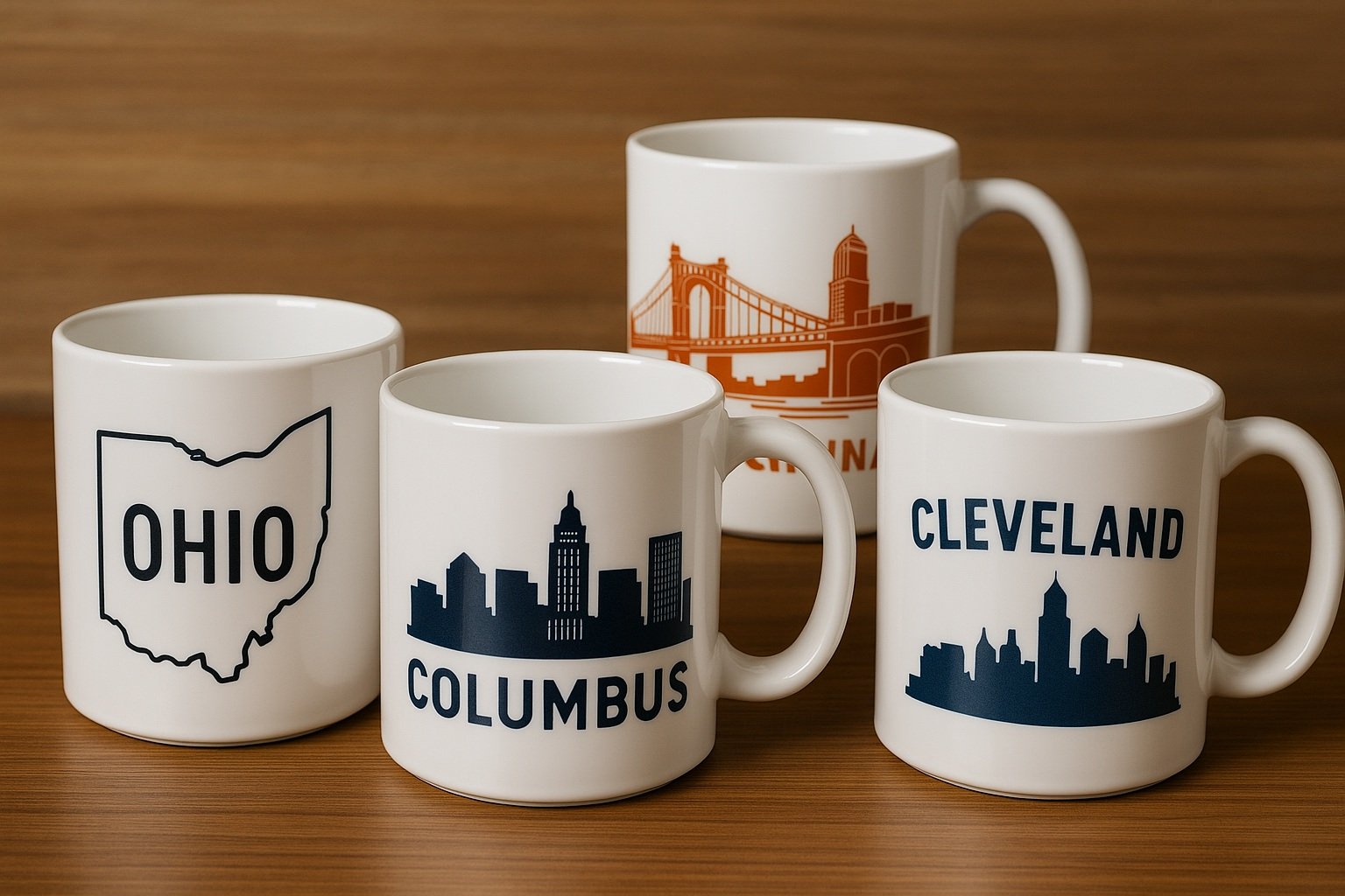 Ohio haritalı veya şehir temalı kupalar