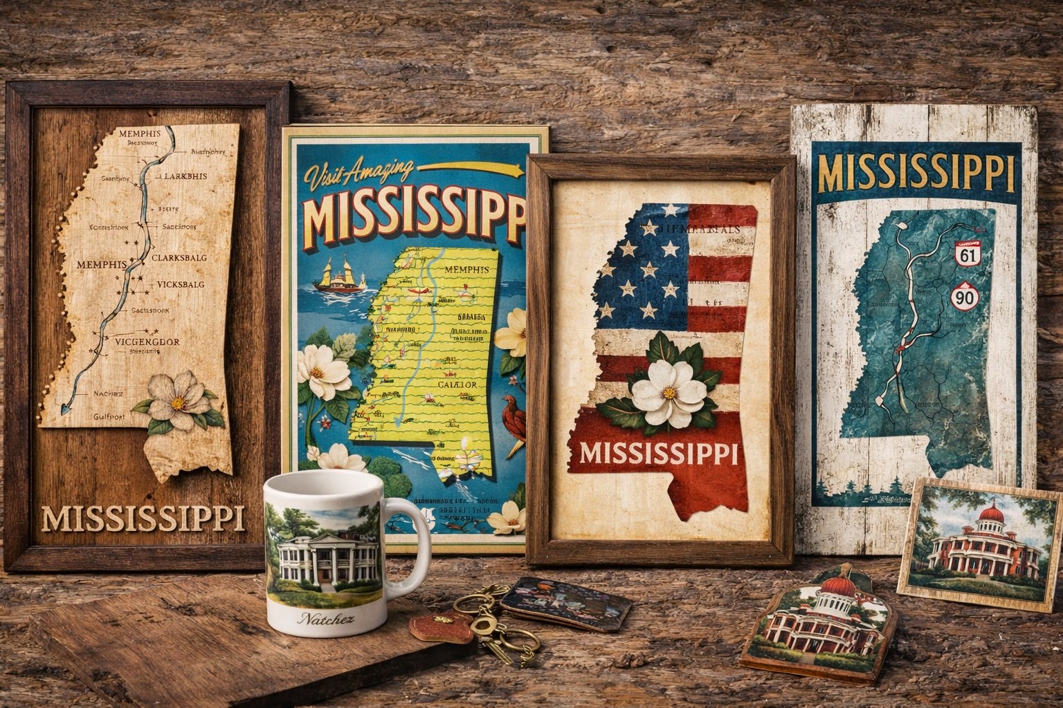 Mississippi haritalı dekoratif tablolar