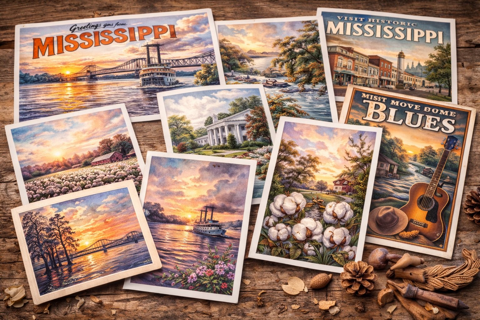 Mississippi temalı posta kartları