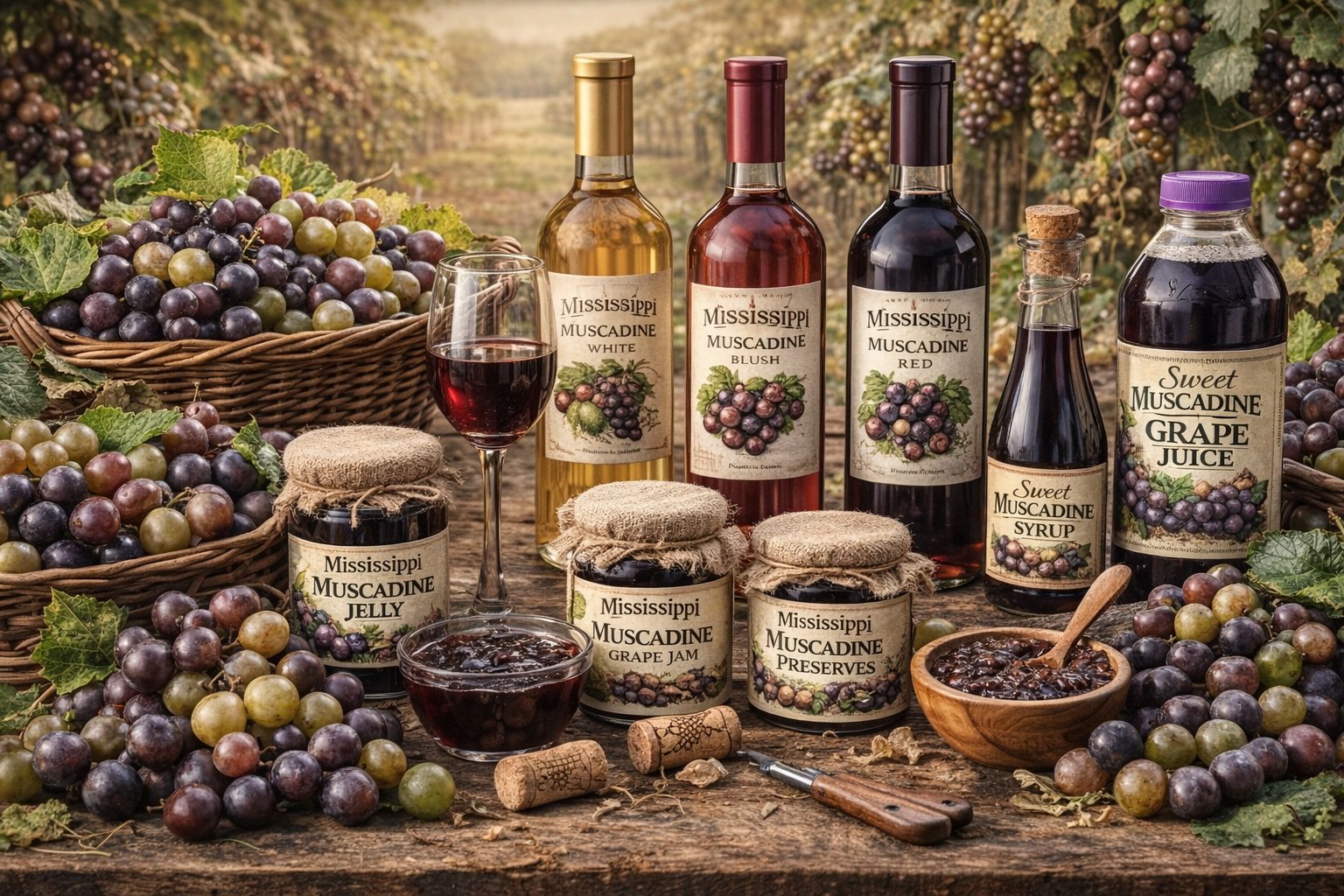 Yerel şaraplar ve muscadine üzüm ürünleri