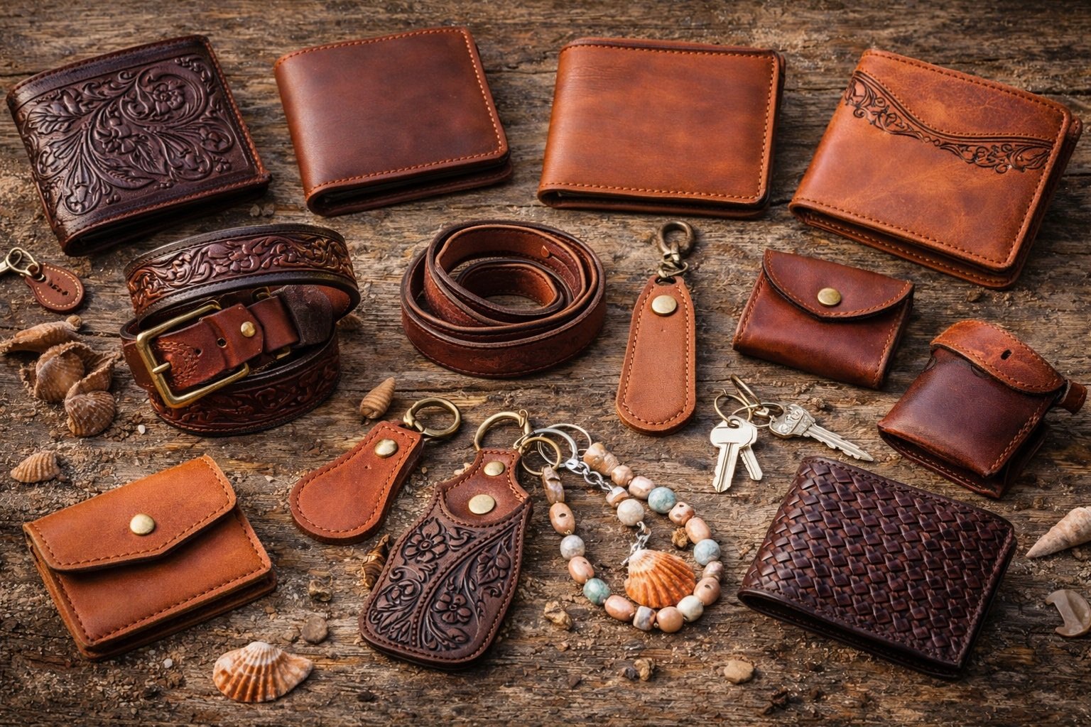 Yerel zanaatkârların yaptığı deri aksesuarlar