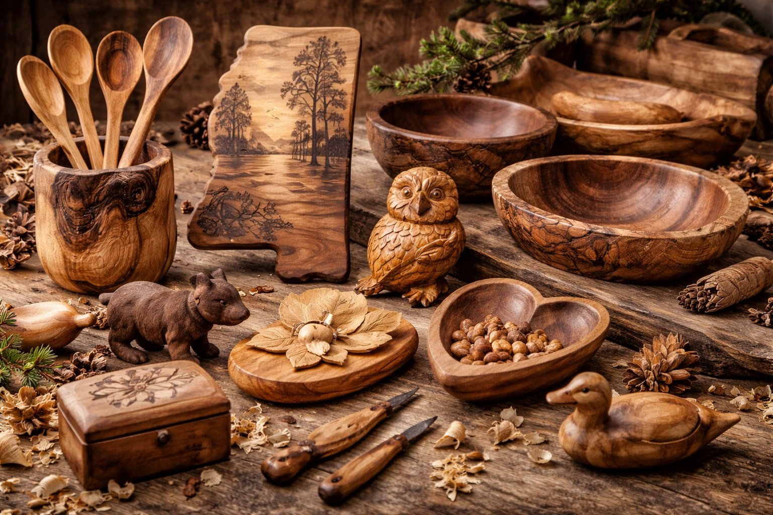 El yapımı ahşap oyma ürünler